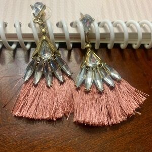 Elegant Pink and Gold Floral Tassel Earrings